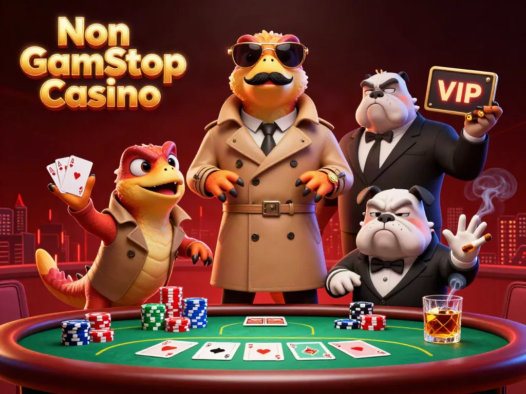 Raptors in a trench coat gaining access to a Non Gamstop Casino before a bouncer.