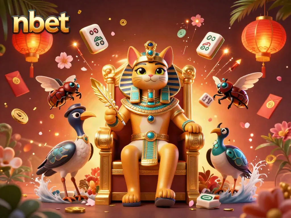 Unleash the winning spirit with nbet's vibrant casino-themed 3D illustration showcasing opulent Egyptian elements.