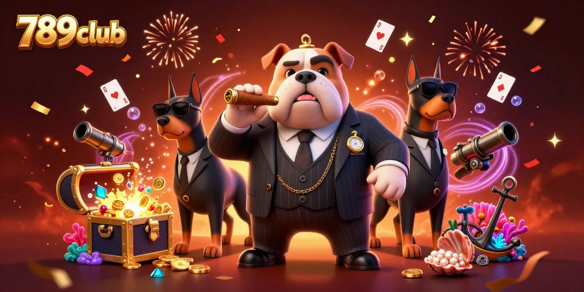 Engage with 789club's vibrant gaming landscape featuring a bulldog mafia boss and treasures.
