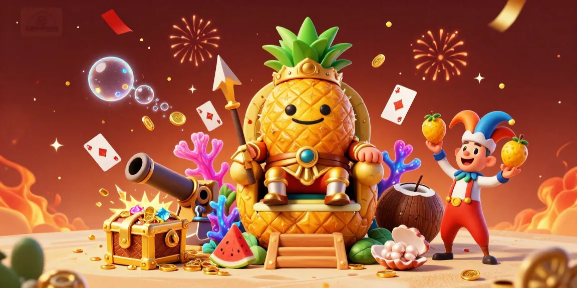 Casinous presents a vibrant 3D illustration depicting playful casino characters celebrating with gold coins and bioluminescent coral.