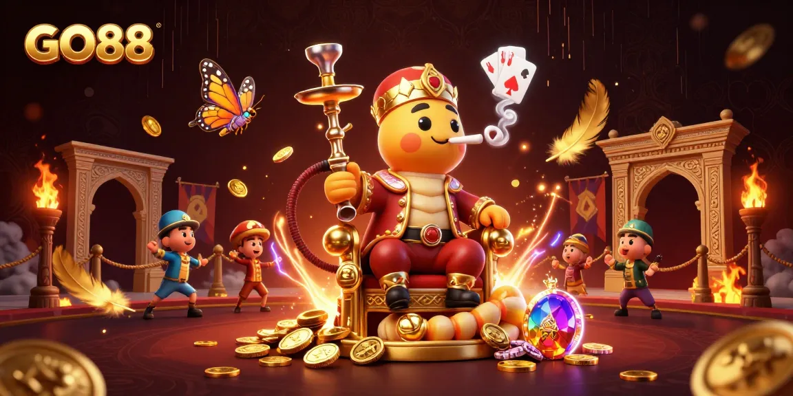 Experience GO88's fun games with lively characters amidst rich casino elements.