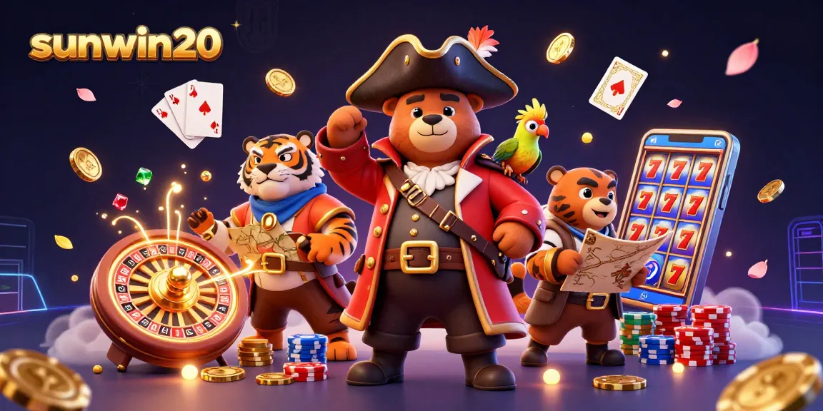 Spin the winning slots at sunwin20 with a cartoon pirate bear and glorious treasures!