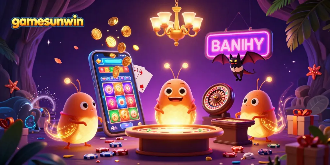 Experience gamesunwin's vibrant cave casino with glowing worms and exciting slot game visuals.