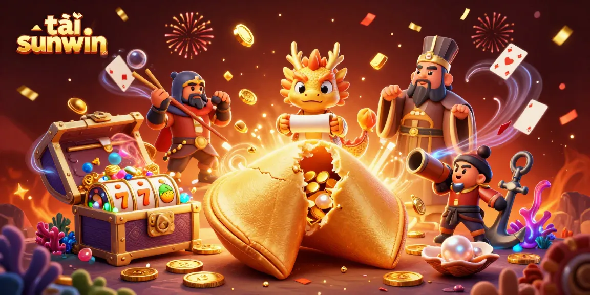 Experience the thrill of tải sunwin with this vibrant illustration showcasing a dragon and champions guarding fortunes.