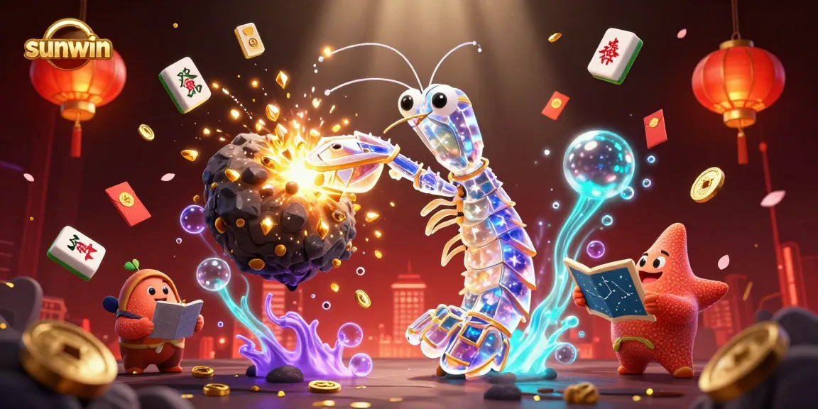Experience the excitement of sunwin with a dynamic scene of a galactic mantis shrimp and starfish in a 3D casino environment.